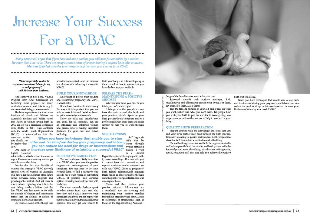 VBAC Article by Melissa Spilsted - Nurture Magazine page 1