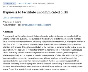 Hypnosis to facilitate uncomplicated birth