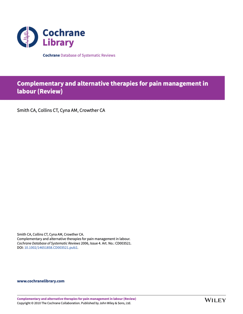 Pubmed - Complementary and alternative therapies for pain management in labour